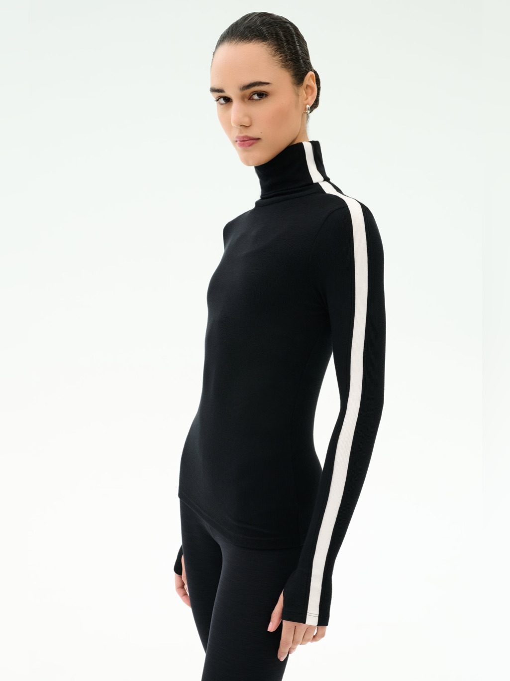 Splits59 Jackson Rib Full Length Turtleneck In Black/White - Size S